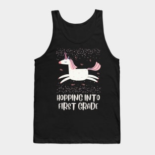 Back to School Pink Unicorn Design, Hopping into First Grade, First Day of School Shirt, School Girls Gift T-Shirt Unicorn Tank Top